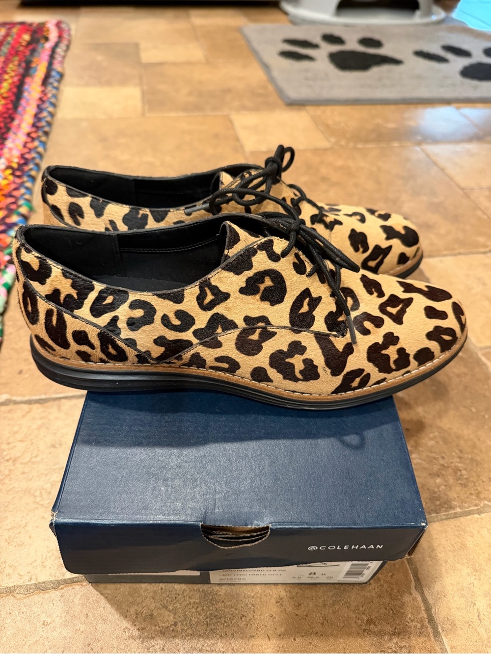 Cole Haan Leopard-Pattern Haircalf Oxford in Tan and Black - Picture 6 of 7